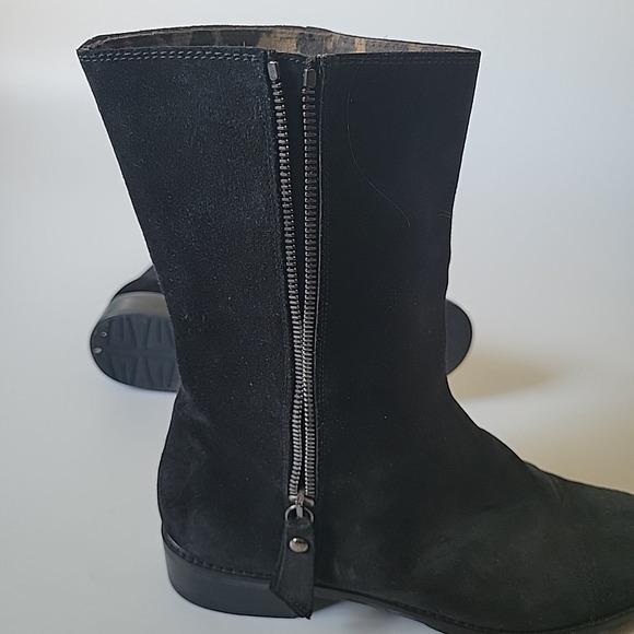 Stuart Weitzman Duluth Mid Calf Moto Boots 9.5M Black Suede Mid Calf Round Toe - Picture 6 of 13